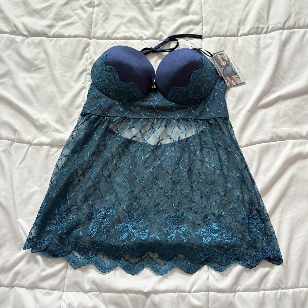NWT Coquette Chemise Slip Blue Push Up Womens Size‎ Large Sexy Whimsy Dreamcore